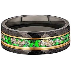 ***COI Titanium Black Gold Tone Crushed Opal Faceted Ring-01169AA