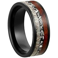 ***COI Black Titanium Deer Antler Meteorite & Wood Ring-01172AA