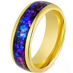 ***COI Gold Tone Titanium Crushed Opal Dome Court Ring-01173AA