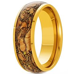 ***COI Gold Tone Titanium Koa Wood Dome Court Ring-01175AA