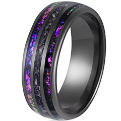 ***COI Black Titanium Crushed Opal & Meteorite Dome Court Ring-01177AA