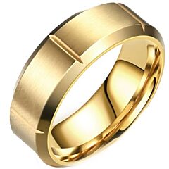 ***COI Titanium Black/Gold Tone/Silver Grooves Beveled Edges Ring-01180AA