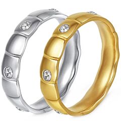 ***COI Titanium Gold Tone/Silver Wedding Ring With Cubic Zirconia-01182AA
