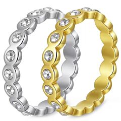 ***COI Titanium Gold Tone/Silver Wedding Ring With Cubic Zirconia-01183AA