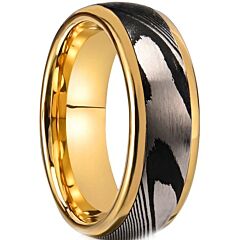 ***COI Tungsten Carbide Black Gold Tone Damascus Dome Court Ring-01184AA