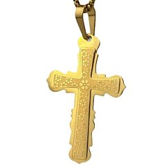 ***COI Gold Tone Titanium Clover Cross Pendant-01186AA