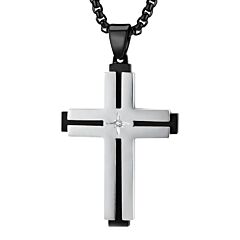 ***COI Titanium Black Rose/Silver Cross Pendant With Cubic Zirconia-01187AA