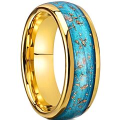 ***COI Gold Tone Tungsten Carbide Turquoise & Gold Foil Ring-01189AA