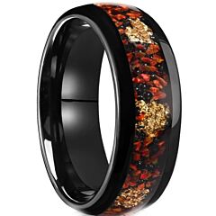 ***COI Black Tungsten Carbide Red Carol Meteorite Gold Foil Dome Court Ring-01192AA