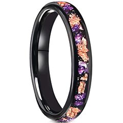 ***COI Black Tungsten Carbide Amethyst Meteorite Gold Foil Dome Court Ring-01193AA