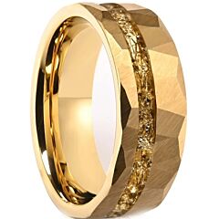 ***COI Gold Tone Tungsten Carbide Gold Foil Hammered Ring-01194AA