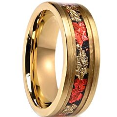 ***COI Gold Tone Tungsten Carbide Red Coral Meteorite & Gold Foil Ring-01196AA