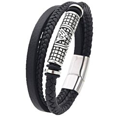 ***COI Titanium Black Silver Trinity Knots Genuine Leather Bracelet With Steel Clasp(Length: 8.27 inches)-01198AA