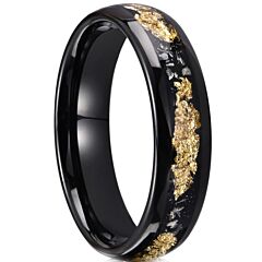 ***COI Black Tungsten Carbide Meteorite & Gold Foil Dome Court Ring-01202AA