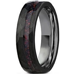 ***COI Black Tungsten Carbide Hammered Ring With Crushed Opal-01203AA