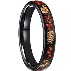 ***COI Black Tungsten Carbide Dome Court Ring With Created Red Ruby and Meteorite-01208AA