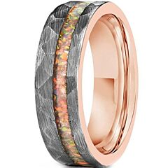 ***COI Tungsten Carbide Rose Silver Hammered Ring With Crushed Opal-01209AA
