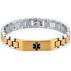 ***COI Titanium Black/Gold Tone/Silver/Black Silver/Gold Tone Silver Medical Alert Bracelet With Steel Clasp(Length: 8.27 inches)-01210AA