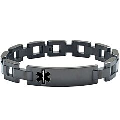 ***COI Titanium Black/Gold Tone/Silver Medical Alert Bracelet With Steel Clasp(Length: 8.27 inches)-01211AA