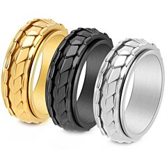***COI Titanium Black/Gold Tone/Silver Couple Wedding Rotating Ring-01213AA