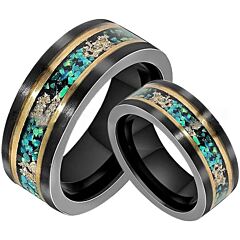 ***COI Titanium Black Gold Tone Double Grooves Ring With Crushed Opal & Gold Foil-01216AA