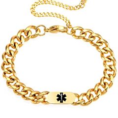 ***COI Titanium Gold Tone/Silver Medical Alert Bracelet With Steel Clasp(Length: 8.27 inches)-01220AA