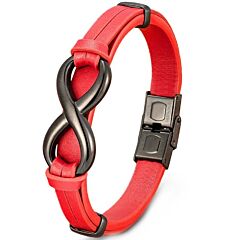 ***COI Black Titanium Infinity Genuine Leather Bracelet With Steel Clasp(Length: 8.27 inches)-01223AA