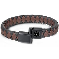 ***COI Black Titanium Medical Alert Genuine Leather Bracelet With Steel Clasp(Length: 8.27 inches)-01225AA