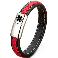 ***COI Titanium Black/Gold Tone/Silver Medical Alert Genuine Leather Bracelet With Steel Clasp(Length: 8.27 inches)-01227AA