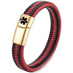 ***COI Gold Tone Titanium Medical Alert Genuine Leather Bracelet With Steel Clasp(Length: 8.27 inches)-01228AA