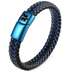 ***COI Blue Titanium Medical Alert Genuine Leather Bracelet With Steel Clasp(Length: 8.27 inches)-01229AA