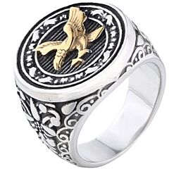 ***COI Titanium Black Gold Tone Silver/Black Silver Eagle Celtic Ring-01231AA