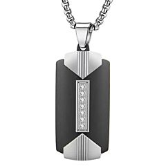 ***COI Titanium Black/Gold Tone Silver Tag Pendant With Cubic Zirconia-01240AA