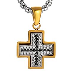 ***COI Gold Tone Titanium Cross Pendant With Cubic Zirconia-01241AA