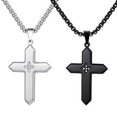 ***COI Titanium Black/Silver Cross Pendant With Cubic Zirconia-01244AA