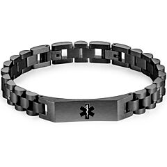 ***COI Titanium Black/Silver Medical Alert Bracelet With Steel Clasp(Length: 8.27 inches)-01245AA