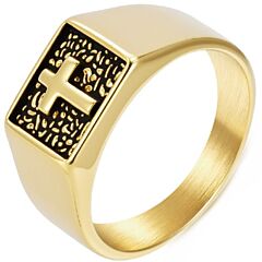 ***COI Titanium Black Gold Tone/Silver Cross Ring-01250AA