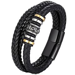 ***COI Titanium Black Gold Tone Silver Celtic Genuine Leather Bracelet With Steel Clasp(Length: 8.27 inches)-01258AA