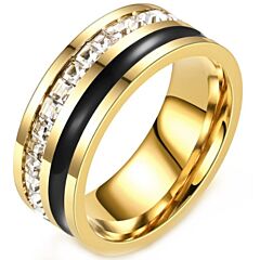 ***COI Titanium Black Gold Tone Ring With Cubic Zirconia-01262AA