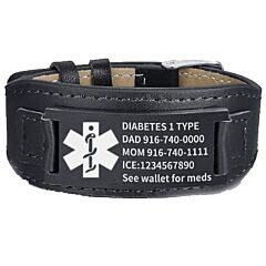 ***COI Titanium Black/Silver Medial Alert Genuine Leather Custom Engraving Bracelet With Steel Clasp(Length: 8.27 inches)-01265AA
