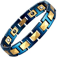 ***COI Gold Tone Titanium Blue Ceramic Bracelet With Steel Clasp(Length: 8.27 inches)-01267AA