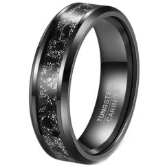***COI Black Tungsten Carbide Meteorite Beveled Edges Ring-01275AA