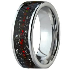 ***COI Tungsten Carbide Meteorite Ring With Created Red Ruby-01276AA