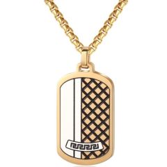 ***COI Titanium Black Gold Tone Silver Checkered Flag Pendant-01280AA