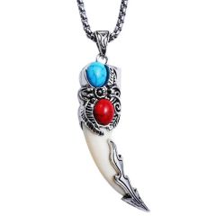 ***COI Titanium Black Silver Turquoise Created Red Ruby & Enamel Pendant-01281AA
