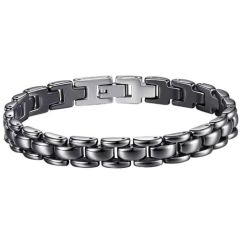 ***COI Titanium Black/White Ceramic Bracelet With Steel Clasp(Length: 7.87 inches)-01286AA