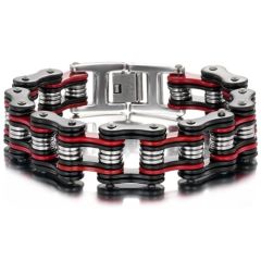 ***COI Titanium Black Red Silver Bracelet With Steel Clasp(Length: 8.85 inches)-01295AA