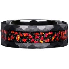 ***COI Black Titanium Faceted Ring With Meteorite & Crushed Opal-01298AA
