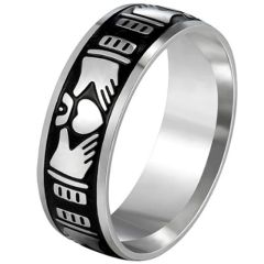 ***COI Titanium Black Silver Mo Anam Cara Claddagh Ring-01301AA