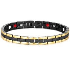 ***COI Titanium Black Gold Tone Bracelet With Steel Clasp(Length: 8.27 inches)-01305AA